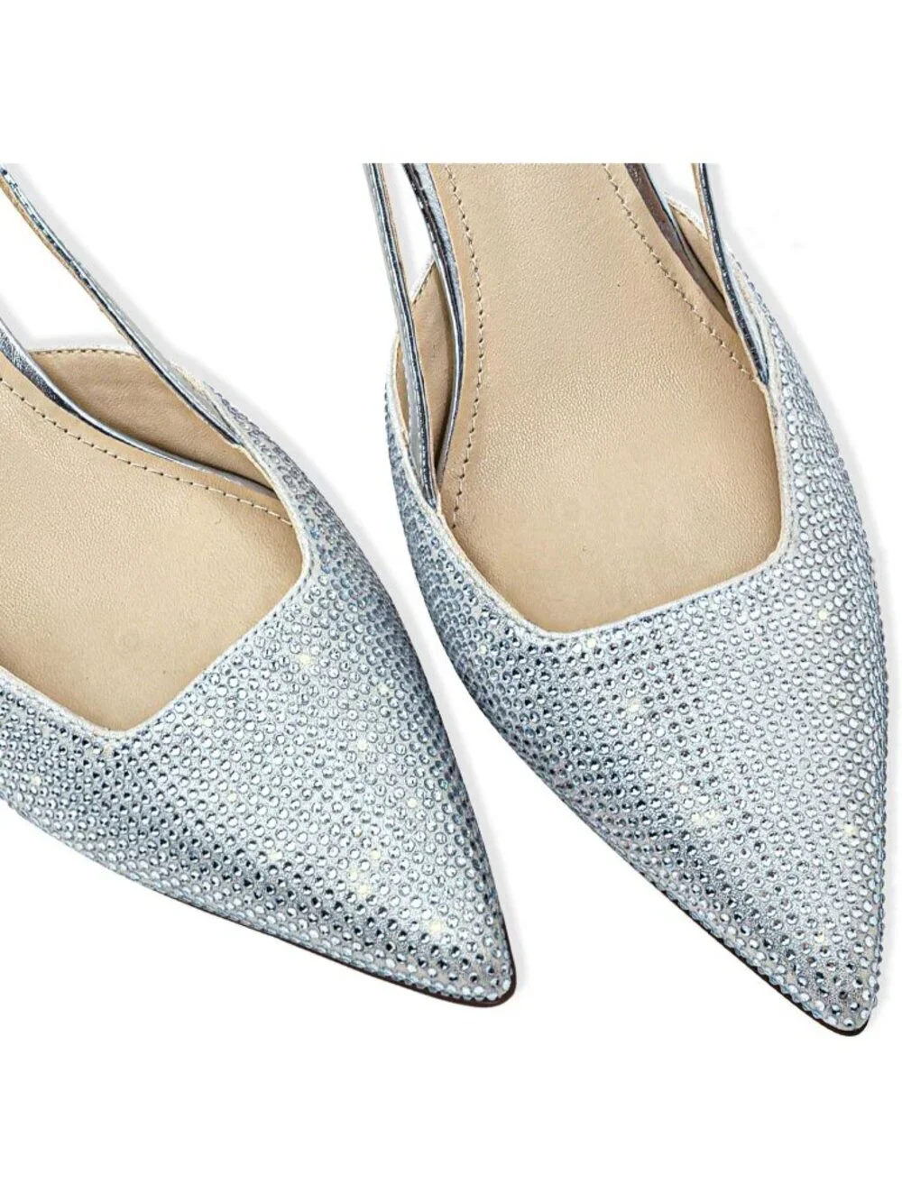 Women's Silver Slingback Closed Pointed Toe Low Heels Dress Shoes Back Strap